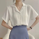 Toloer Spring And Summer College Style Retro Korean Version Of Professional Suit Collar Turn Students Short Sleeve Shirt Female Pure Color Top