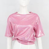 Toloer Ebay Summer Korean Version Loose Shiny Reflective Short-Sleeved T-Shirt Women-Outfit