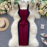 Women's Knitting Sheath Letters Tank Dress Female Bodycon Knitted Camisole Sleeveless Patchwork Mini Dresses For