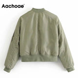 Aachoae 2021 Fashion Padded Bomber Jacket Women Streetwear Long Sleeve Zipper Warm Coat Autumn Winter Casual Pockets