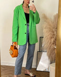 2022 Chic Loose Light Pink Women Blazer Spring Summer Single Buttons Female Oversized Suit Green Jacket Full Sleeve