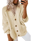 And Winter New Single-Dbutton V-Neck Sweater Women Loose Lantern Sleeve
