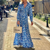 Toloer Spot 2023 Spring New Women's Temperament Fashion Print Lapel Closed Waist In The Long Dress-Outfit