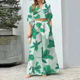 Toloer Women's V-Neck Lantern Sleeve Short Long Sleeve Top Wide Leg Pants Fashion Casual Suit