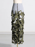 Toloer New Personality Trend Army Green Irregular Hollow Out Splicing Camouflage Design Sense Women's Long Skirt-Outfit