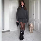 Solid Color Round Collar Loose Blouse Simple Dress Set In Autumn