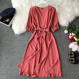 Spring New V Neck Summer Midi Long Dress Vestido De Festa Evening Party Bandage Women Casual Elegant High Waist