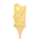 Women's Dress French Fashion Casual Pure Color Brocing Net Asymmetric Folding And Dressing Woman