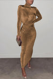 Winter Elegant High Neck Long Sleeve Long Maxi