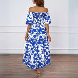 Elegant Printing Shoulder Bubble Sleeve Fashion Dress In