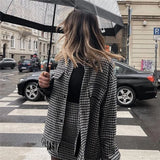 PUWD Casual Woman Loose Houndstooth Tassel Shirt Coat 2021 Chic Fashion Ladies Oversized Plaid Jacket Female Streetwear