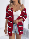 Shooting 2025 Spring And Summer Casual Striped Air Sleeve Knitted Knitted Holiday Cardigan Women's