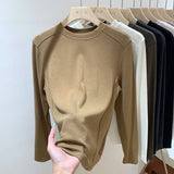 Designer Round-Necked Long-Sleeved T-Shirt Women Slim In Autumn And Winter 2023 Look Thin With A Bottomed Blouse-Outfit