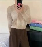 Autumn / Winter New Sweet Dopamine V-Neck Cardigan Girl's Short Graded Plush Blouse-Outfit