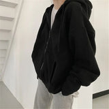 Solid Color Zip Up Oversized Hoodie-Outfit