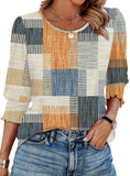 Color Women's Clothing 2025 Autumn Loose Leisure Printing Seven-Sleeve Round-Neck T-Shirt
