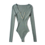 Solid Knitted Bodycon Bodysuits Women Long Sleeve Home Jumpsuit Lady Sheath Sexy Body Suit Spring Combinaison