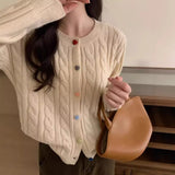 Soft Waxy Laziness Twist Sweater Coat 2024 Autumn And Winter Women's Color Love Button Knitted Cardigan Blouse-Outfit