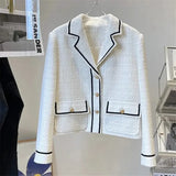 Womens Tweed Short Jackets Spring Fall Vintage Coats Korean Casual Chaquetas Sweet Loose Chic Fashion Outwear 2023