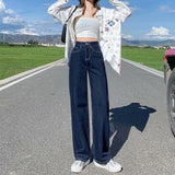 Toloer Size Women's Pear Wear With White Jeans Female Autumn Loose Wide Legs Show Thin Straight Down Pants-Outfit