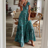 Toloer 2023 New Dress Waist Floral Print Dress-Outfit