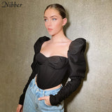 Elegant Romantic Irregular Croped Corset Top Women Stylish Puff Sleeve Vacation Crop Top Skinny Female Casual Streetwear-Outfit