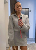 Casual Grey Long Sleeve Shirt Dress with