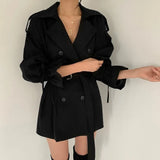 2022 New Autumn Winter Khaki Minimalist Women's Trench Coat Sashes Windbreaker Loose Flare Sleeve Double Breasted
