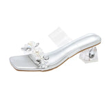 Summer New Crystal And Transparent Sandals Women Wear High Heels Slippers With Cool Drag