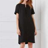 Summer Elegant Linen Dress Homewear Long Sleeve V-neck Holidays Vacation Beach Casual Solid Dress With