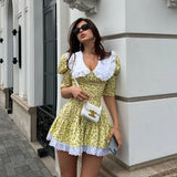 Toloer Summer New Doll Collar Short-Sleeved Floral Dress Temperament Fashion Waist Bouagant Skirt-Outfit
