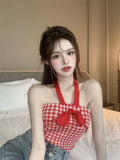 Girls Wearing Bows Hanging Neck Vest Women Summer New Wear Sexy Pure Lust Wind Sleeveless Top