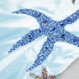 Blue Starfish Sequin Details Silk Midi Dress-Outfit