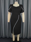 African Plus-Size Temperament Women's Dress Elegant Style Lead Pearl Open-Fork Dress