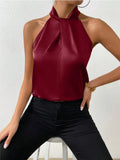 Women's Clothing 2025 Summer New Color Clove Hanging Neck Sleeveless Vest Ribbon Simulation Silk