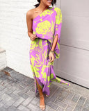 Independent Station Sexy And Fashionable Style Oblique Shoulder Single-Sleeved Dress-Outfit