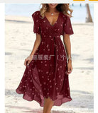 New Loose Leisure Shuya V Collar Crumped Flowers New Hot Print