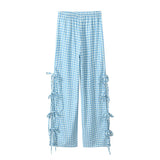 Bow Tie Side Hollow High-Waisted Casual Trousers 2025 Spring And Summer Women's Broad Leg