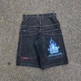 Selling Popular Style Y2K Hip Hop Original Dormitory Gothic Style Funny Style Printed Denim Shorts For Men-Outfit