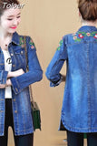 Denim Coats Women Long Sleeve Casual Fashion Turn Down Collar All-match Vintage Chic Jackets Coat Clothing