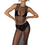 Spring And Summer Explosion Of Women's Net Yarn Beads Perspective Sexy Burqa Long