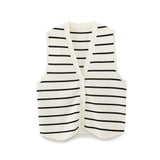 Women's Street Fashion Urban Leisure Knitted Striped Vest Vest Sweater 3519032-Outfit