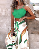 Women's 2025 Summer New Commuting Two-Sleeve Printed With Broad Legs