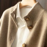 Autumn and Winter 100% Wool Cashmere Sweater Women's Self-Cultivation Half High Neck Cardigan Warm Knitted Sweater