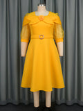 Bow Perspective Lantern Sleeve Dress Party Party A Skirt Yellow