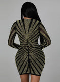 Winter Sexy Beaded U-neck Long Sleeve Bodycon Club