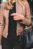 Fit Faux Leather Jacket Women Classic Moto Biker PU Leater Jacket Spring Autumn Basic Zipper Coat