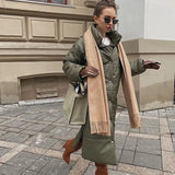 Winter Khaki Windproof Parkas Women Fashion Casual PU Leather Coats Women Elegant Long Cotton Jackets Female Ladies