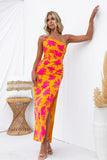 Toloer Summer New Fashion Elegant Inclined Shoulder Tight Side Slit Back Dress