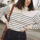 Striped Knitted Pullover 2022 Women Autumn Long Sleeve V-neck Cotton Sweater Female Vintage Elegant Chic Oversize Jumper